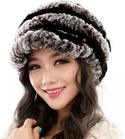 Skullies & Beanies Women's Real Rex Rabbit Fur Peaked Caps Hats Spiral Winter Warmer Ears Hat - Grey & Black - C911FGXY15N