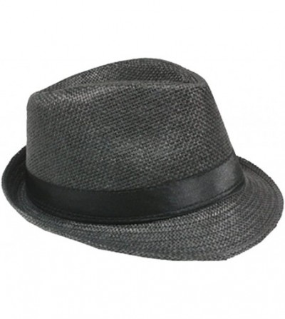 Fedoras Fedora Straw Hat for Mens Women Sun Beach Derby Panama Summer Hats w Brim Black to White - Charcol Black Belt - C6184...