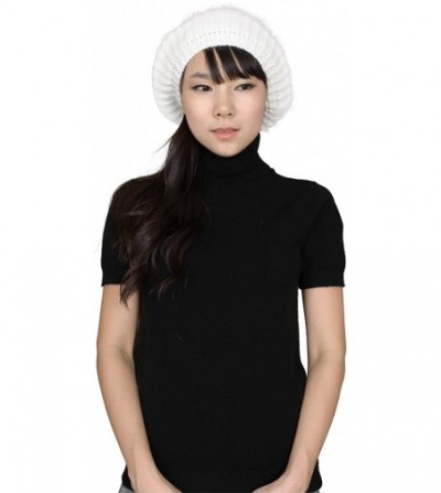 Skullies & Beanies Womens Slouchy Angora Knit Beret Warm Cozy Winter Beanie Hat - Cream - C311Q1CRLEB