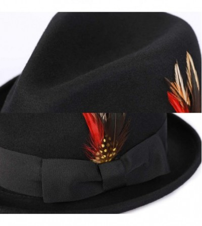 Fedoras Unisex Classic Fedora Hats Wool Felt Trilby Hat with Bowknot Feather - Black-041 - CN18LTSZZQO