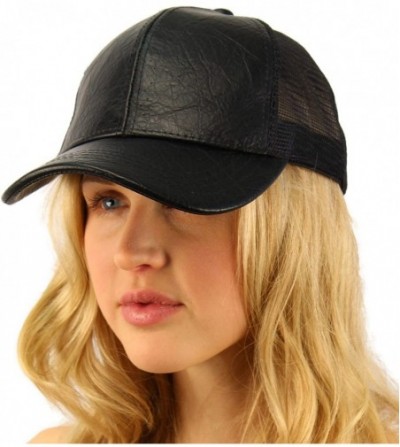 Baseball Caps Everyday Mesh Trucker Faux Leather Plain Blank Baseball Cap Hat Solid - Black - C912O48NRL0