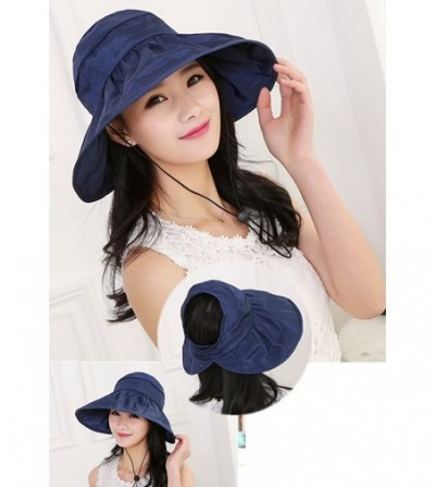 Sun Hats Summer Bill Flap Cap UPF 50+ Cotton Sun Hat Neck Cover Cord for Women - Blue - C718DKYA64Z