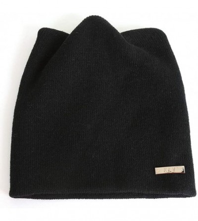 Skullies & Beanies Women Winter Casual Cat Ears Knit Pullover Russian Cap Earmuffs Hat - Black - C618K77923Q