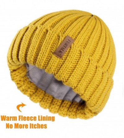 Skullies & Beanies Knit Beanie Hats for Women Men Double Layer Fleece Lined Chunky Winter Hat - Z-black/Yellow 2pcs - CA18UWD...