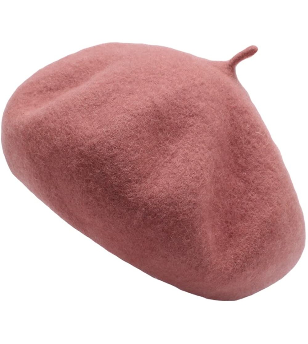 Berets Women's Classic Wool French Beret Solid Color - Pink - CZ188YU268E