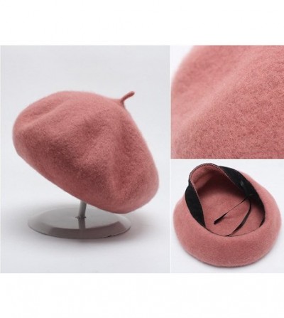 Berets Women's Classic Wool French Beret Solid Color - Pink - CZ188YU268E