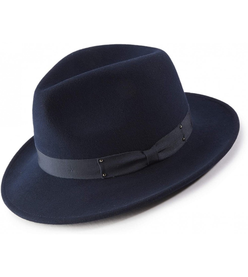 Fedoras Men's 2 1/2 Inch Wide Brim Wool Felt Fedora Hat H70 - Navy - CQ192E699EC