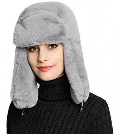 Bomber Hats Women Faux Fur Bomber Hat Ushanka Russian Trapper Hat with Ear Flap - Grey - CO192TTA0ZQ