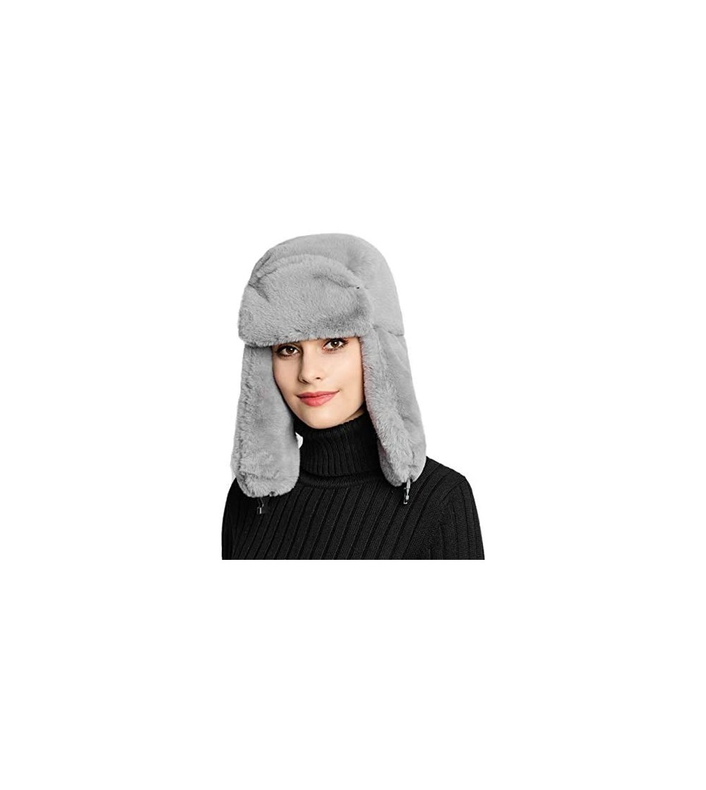 Bomber Hats Women Faux Fur Bomber Hat Ushanka Russian Trapper Hat with Ear Flap - Grey - CO192TTA0ZQ
