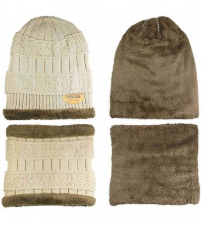 Skullies & Beanies Womens Beanie Winter Hat Scarf Set Slouchy Warm Snow Knit Skull Cap - Beanie + Scarf(beige) - CW1845A8YKH