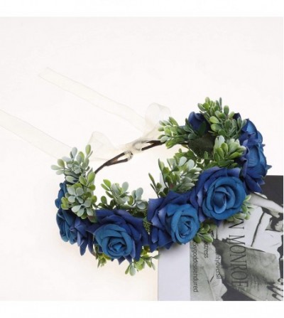 Headbands Adjustable Flower Crown Headband - Women Girl Festival Wedding Party Flower Wreath Headband - Royal Blue - C218UG6ZL2H