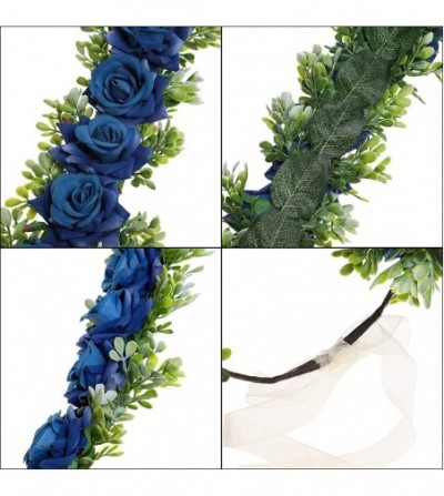 Headbands Adjustable Flower Crown Headband - Women Girl Festival Wedding Party Flower Wreath Headband - Royal Blue - C218UG6ZL2H