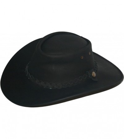 Cowboy Hats Men's Australian Style Leather Western Hat - Black - C211OU3D4RB