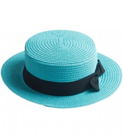 Sun Hats Adult Boater Caps Straw Hats - Sky Blue - C912E1V41M3