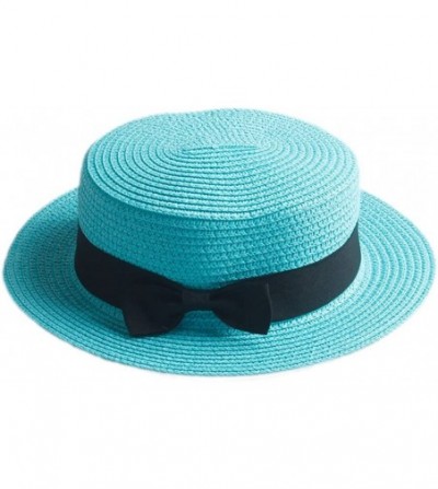 Sun Hats Adult Boater Caps Straw Hats - Sky Blue - C912E1V41M3