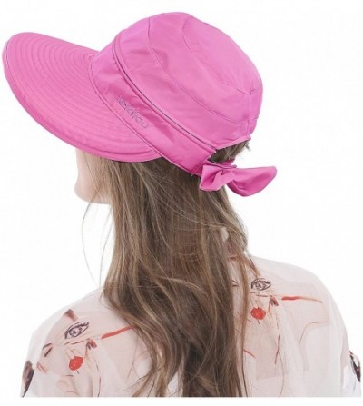 Sun Hats Wide Large Brim Sun Hat Summer UV Protection Thin Hat 2 in 1 Beach Sun Hat - Fuchsia - CF182X3Y3RL