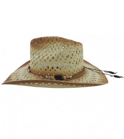 Cowboy Hats Silver Fever Ombre Woven Straw Cowboy Hat with Cut-Outs-Beads- Chin Strap - Beige - CD12BWNODF3