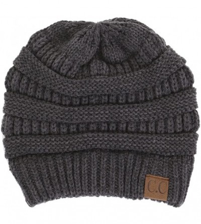 Skullies & Beanies Warm Soft Cable Knit Skull Cap Slouchy Beanie Winter Hat (Dark Melange Grey) - CX12MX90WL8