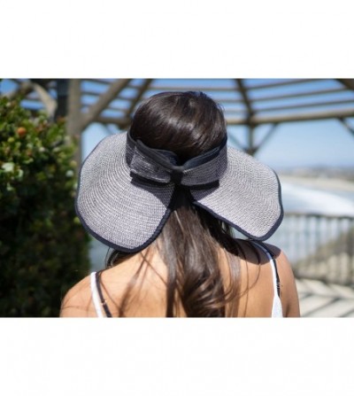 Visors Spring/Summer Classics Edition Straw Roll-able Sun Visor Hat - Black-white - CA18DN6H7RX