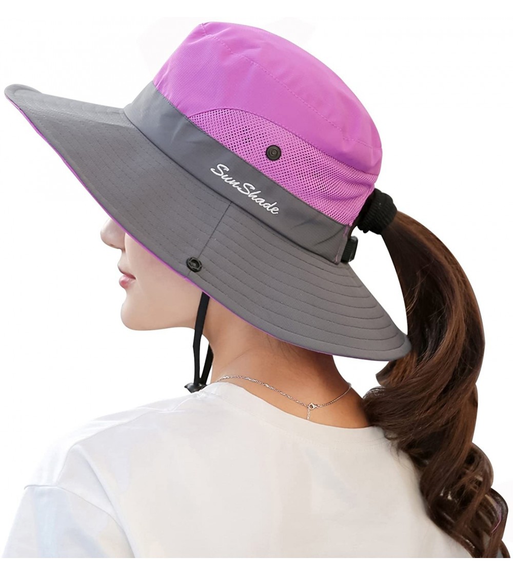 Sun Hats Women's Summer Sun UV Protection Hat Foldable Wide Brim Boonie Hats for Beach Safari Fishing - Purple - CO18EE78SH5