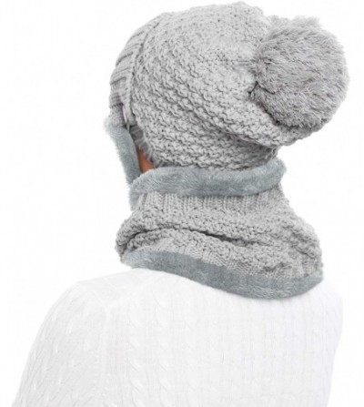 Skullies & Beanies Winter Beanie Hat Scarf and Mask Set 3 Pieces Thick Warm Slouchy Knit Cap - Light Gray - CN186NAYOQ7
