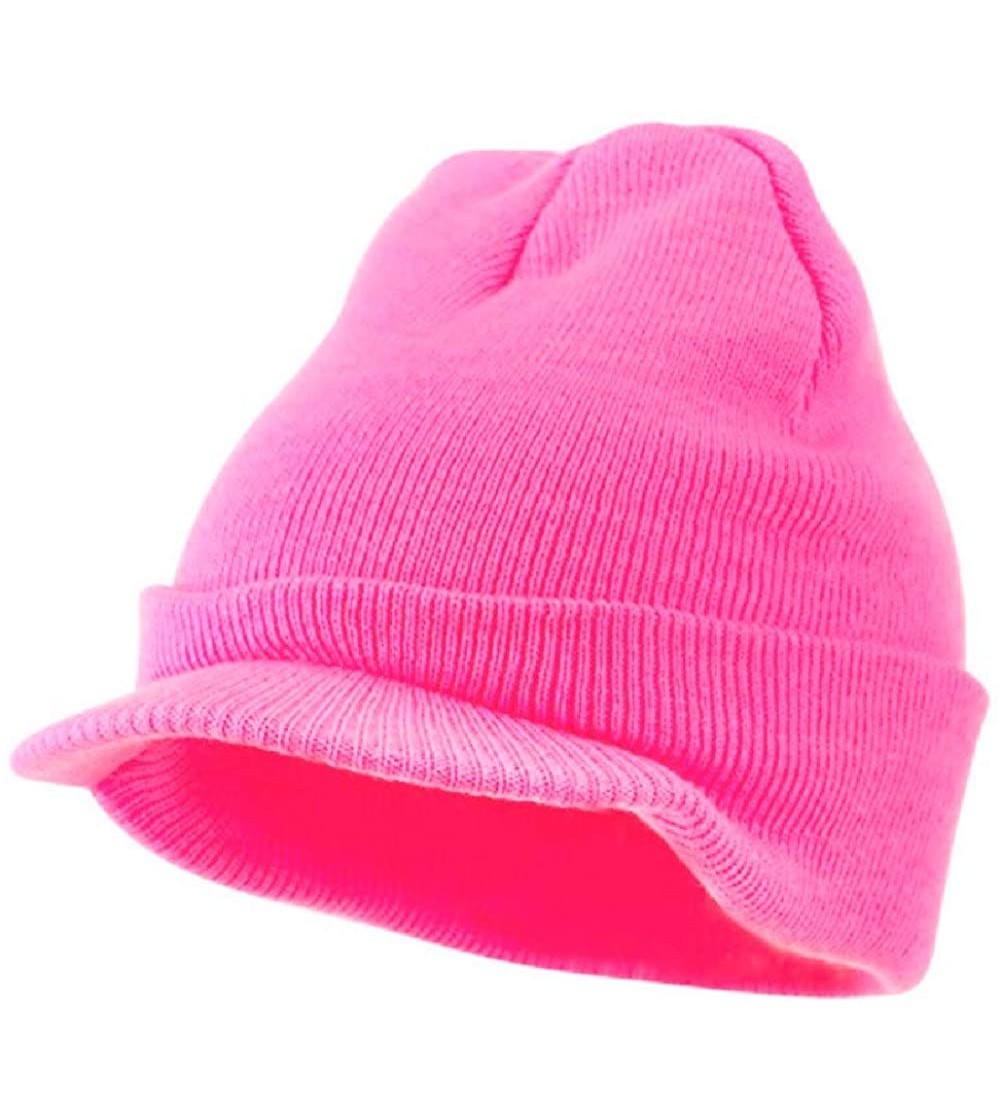 Skullies & Beanies Neon Hazard Bright Hot Pink Knit Beanie Stocking Ski Jeep Cap Winter Billed Cadet Hat - C912NSW9UQH