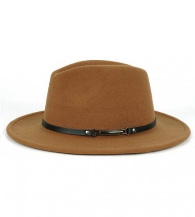 Fedoras Men & Women Classic Wide Brim Fedora Hat with Belt Buckle Wool Felt Panama Fedora M/L - A-khaki - CQ18A5W8D6I