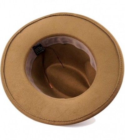 Fedoras Men & Women Classic Wide Brim Fedora Hat with Belt Buckle Wool Felt Panama Fedora M/L - A-khaki - CQ18A5W8D6I