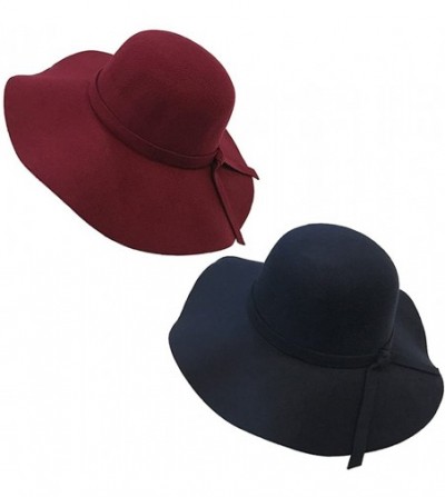 Sun Hats Vintage Women Ladies Wide Brim Floppy Warm Wool Blend Felt Hat Trilby Bowler Cap - 2 Pack Black+burgundy - CB12G73ZO3D
