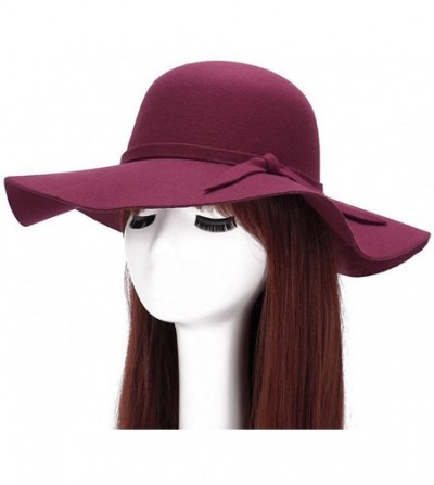 Sun Hats Vintage Women Ladies Wide Brim Floppy Warm Wool Blend Felt Hat Trilby Bowler Cap - 2 Pack Black+burgundy - CB12G73ZO3D