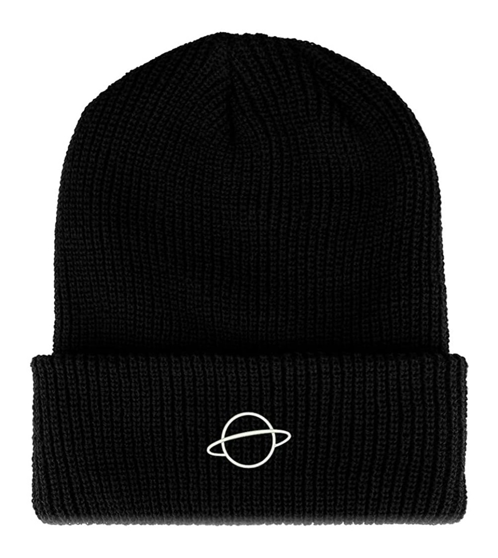 Skullies & Beanies Planet Embroidered Ribbed Cuffed Knit Beanie - Black - C5189GWRO77