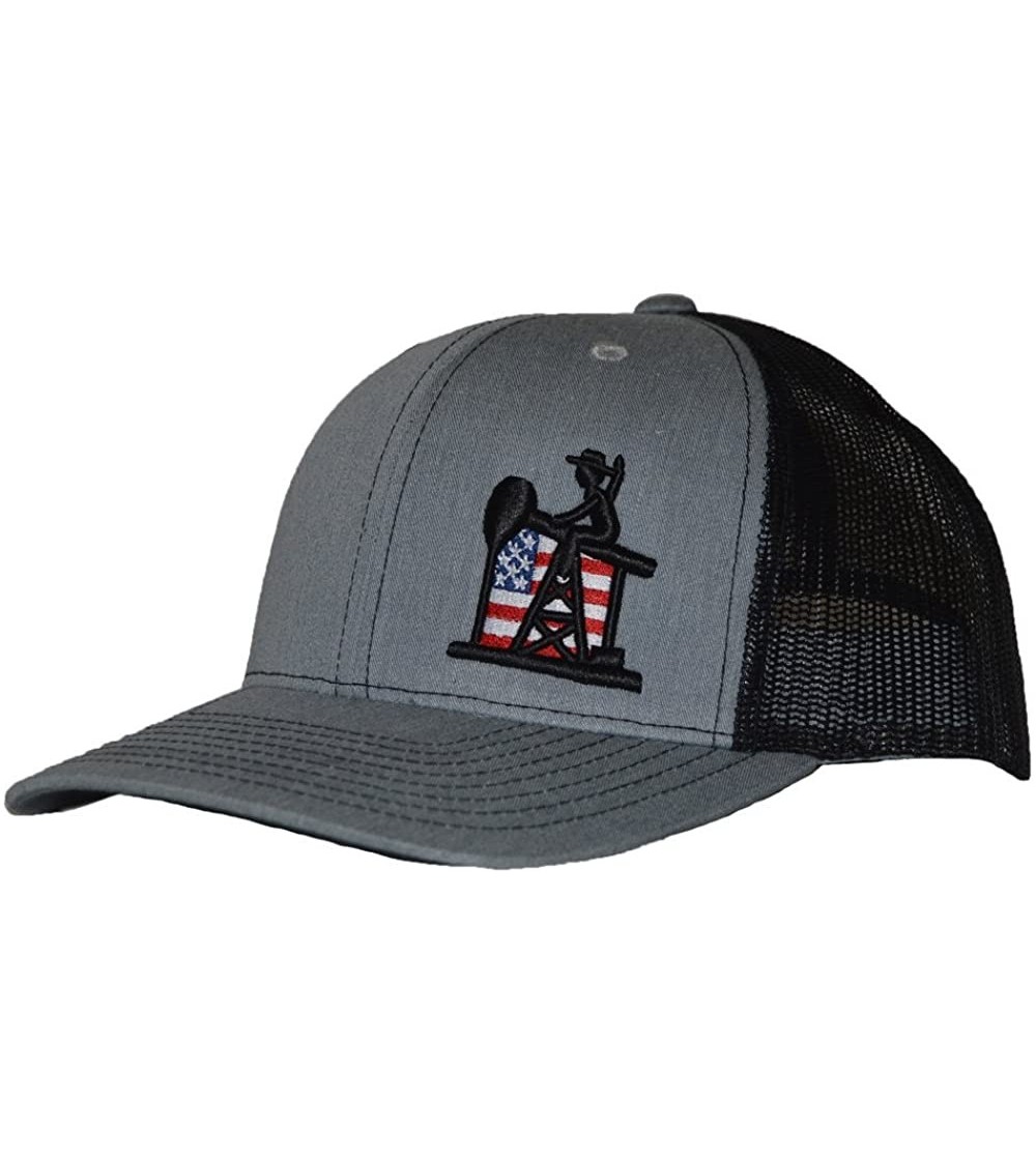 Baseball Caps Pumpjack Cowboy The Patriot- Trucker Style Hat- OSHA Heather Grey - C412H01U15R