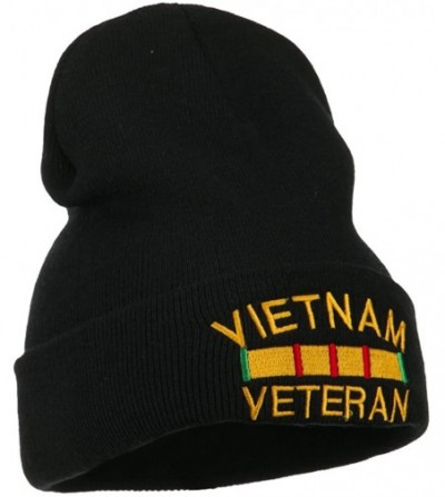 Skullies & Beanies Vietnam Veteran Embroidered Long Knitted Beanie - Black - C818WNULLUC