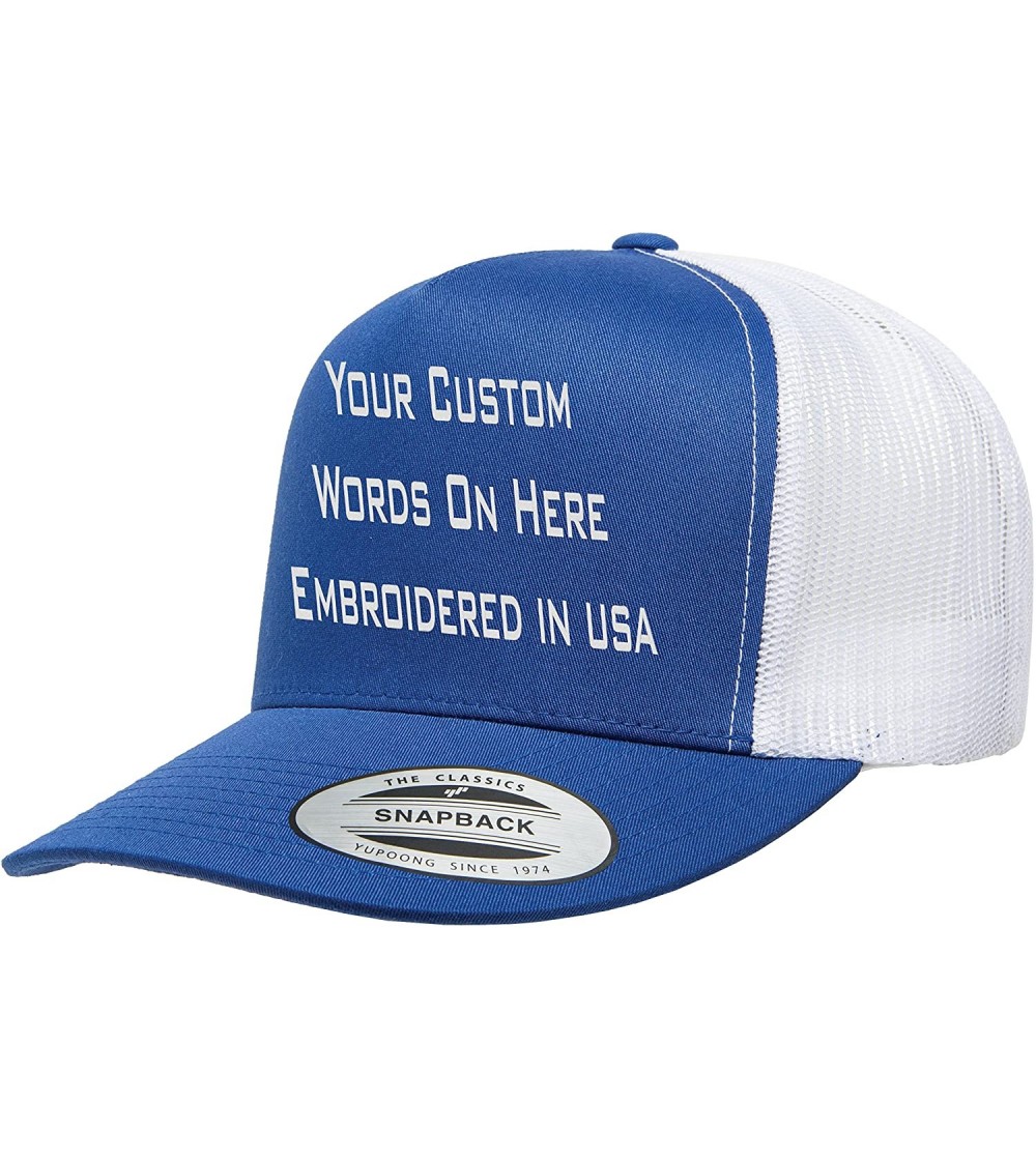 Baseball Caps Custom Trucker Flatbill Hat Yupoong 6006 Embroidered Your Text Snapback - Royal/White - C91887NY7W6
