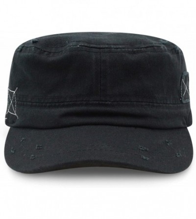 Baseball Caps Washed Cotton Basic & Distressed Cadet Cap Military Army Style Hat - 2. Distressed - Black - CY1983LWC26