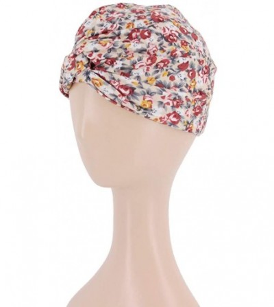 Sun Hats Shiny Metallic Turban Cap Indian Pleated Headwrap Swami Hat Chemo Cap for Women - Beige Camellia - C718WYGOA2I