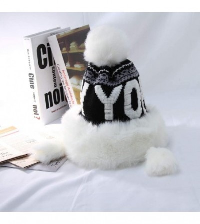 Skullies & Beanies Women Peruvian Faux Fur Knit Beanie Hat Warm Winter Fleece Lined Pompom Earflap Snow Ski Cap - Black 2 - C...