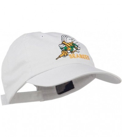 Baseball Caps Navy Seabees Symbol Embroidered Low Profile Washed Cap - White - C211NY385YP