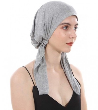 Skullies & Beanies Women's Beanie Soft Lycra Modal Cotton Turbans Chemo Caps Pre Tied Bandana Solid Color Hat - Gray - CA18GT...