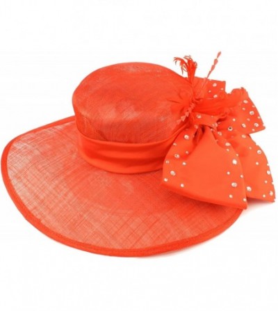 Sun Hats Fancy Kentucky Derby Floppy Crystals Feathers Big Ribbon Bow Church Hat - Red - CS11CGXH7PH