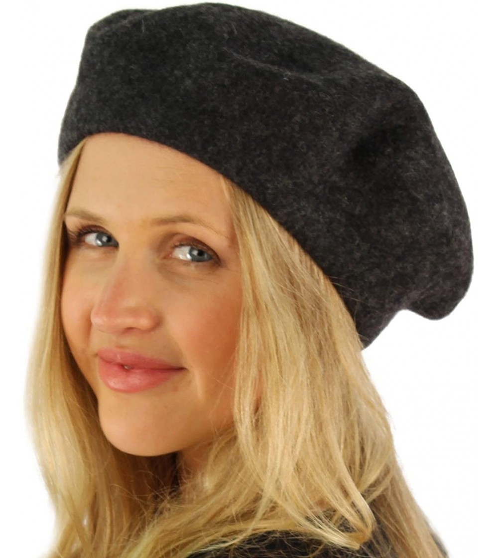 Berets Classic Winter 100% Wool Warm French Art Basque Beret Tam Beanie Hat Cap - Charcoal - C911P28UKIT