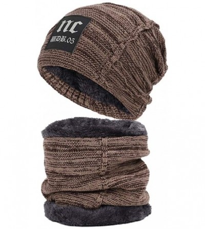 Skullies & Beanies Hat Scarf Set Winter Beanie Warm Knit Hat Fleece Lined Scarf Warm Winter Hat for Men & Women - Khaki 2 - C...
