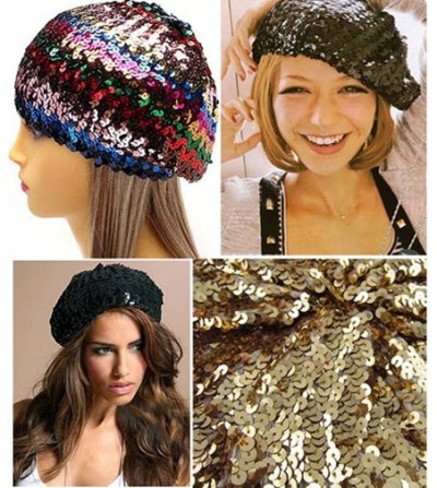 Berets Women Girls Sequin Beret Beanie Hat Cap Fashion Bright Vintage Classic Shining Headwear - A6-red - CP1863CMM23