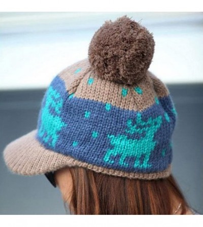 Skullies & Beanies Women Girl Reindeer Pattern Knit Hat Brim Cap Winter Warm FFH074BEI Beige - Brown - CK11HVRZYUN