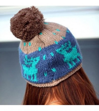Skullies & Beanies Women Girl Reindeer Pattern Knit Hat Brim Cap Winter Warm FFH074BEI Beige - Brown - CK11HVRZYUN