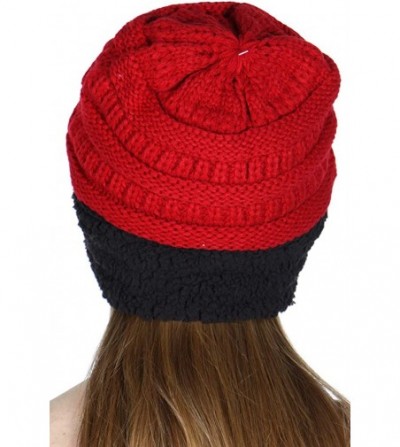 Skullies & Beanies Winter Hats for Women Beanies for Women Cable Knit Double Layer Fur Fleece Cuff Thick Warm Cap - Bu/Bk - C...