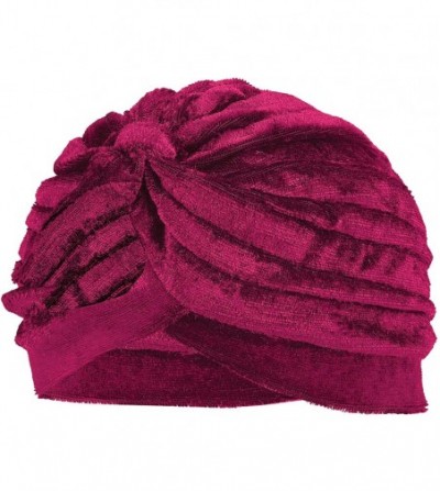 Skullies & Beanies Women's Velvet Ribbed Turban - Jewel Tone Ladies' Hat - Burgundy - CU18WDW4CXD