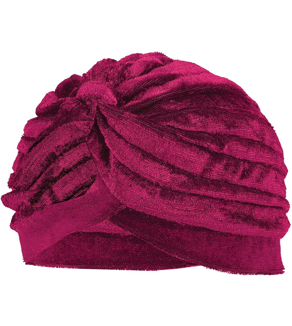 Skullies & Beanies Women's Velvet Ribbed Turban - Jewel Tone Ladies' Hat - Burgundy - CU18WDW4CXD