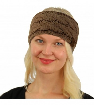 Cold Weather Headbands Winter Fuzzy Fleece Lined Thick Knitted Headband Headwrap Earwarmer - Solid Taupe - CD18I4CQY3L