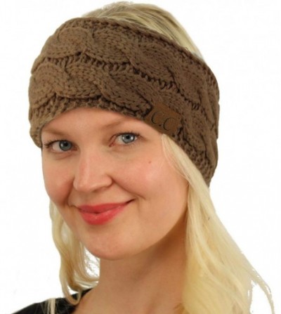 Cold Weather Headbands Winter Fuzzy Fleece Lined Thick Knitted Headband Headwrap Earwarmer - Solid Taupe - CD18I4CQY3L